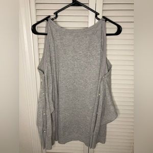 Zara Knit Pearl Detail Cold Shoulder Grey Sweater